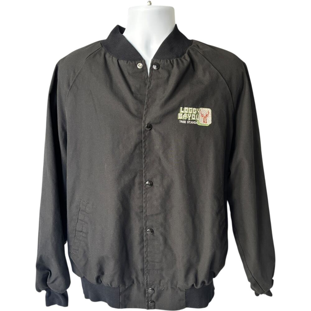 West Ark XL Hunting Bomber Jacket Black Logey Bayou Tree Stands 90s USA